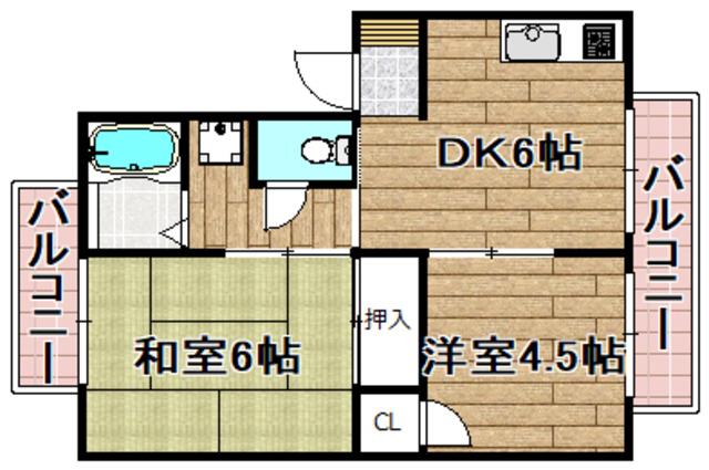 メロディーハイツ高槻I(2DK/2階)の間取り写真