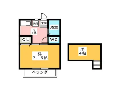 サンピュア山川(1K/2階)の間取り写真