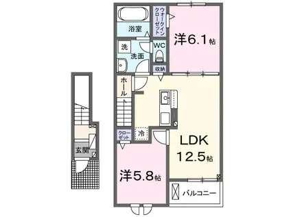 YKガーデンI(2LDK/2階)の間取り写真