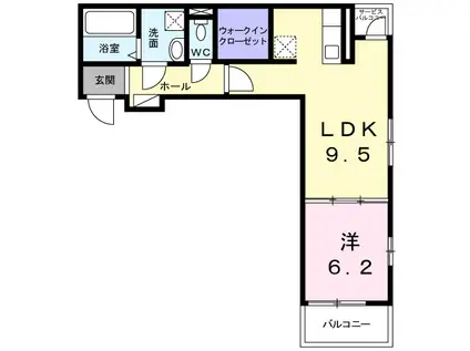 近鉄橿原線 九条駅(奈良) 徒歩2分 3階建 築1年(1LDK/3階)の間取り写真