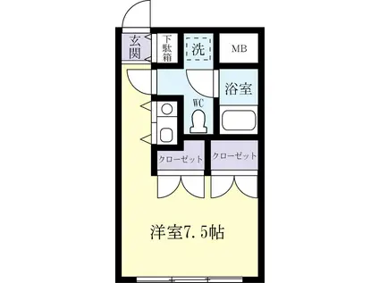 ハッカーアパートメント(ワンルーム/1階)の間取り写真