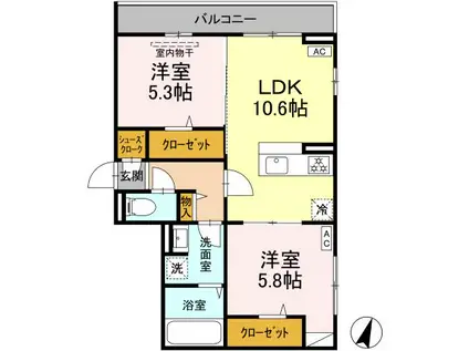 ディールーム座間相武台2丁目(2LDK/2階)の間取り写真
