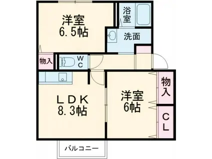 和み D棟(2DK/1階)の間取り写真