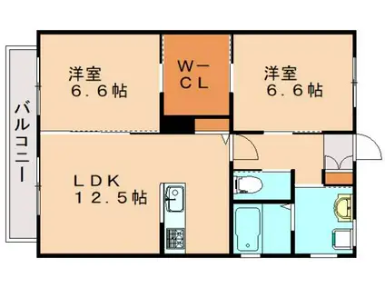 ヴァンベール綱分A(2LDK/2階)の間取り写真