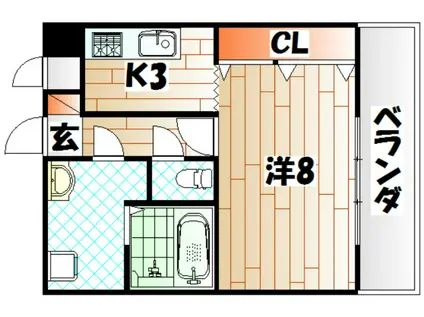 パークコート三萩野(1K/4階)の間取り写真