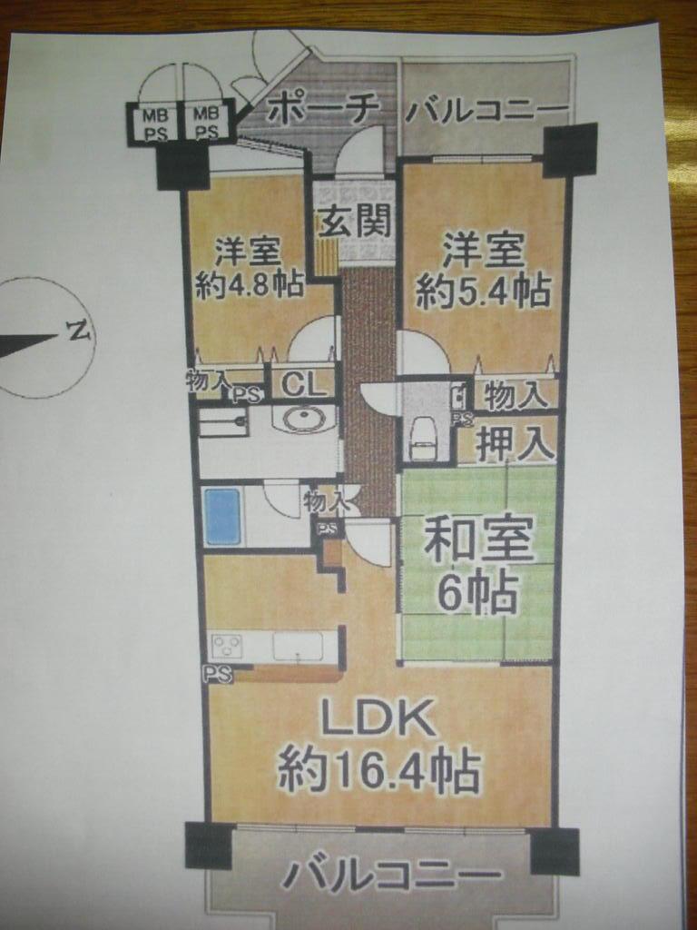 牛田早稲田グランドハイツ(3LDK/5階)の間取り写真