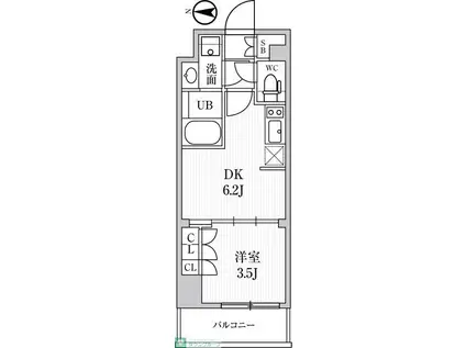 シーズンフラッツ住吉(1DK/3階)の間取り写真