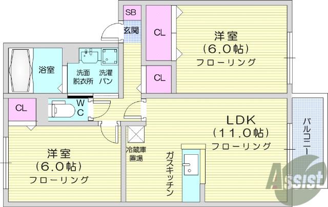 セジュールB棟(2LDK/1階)の間取り写真