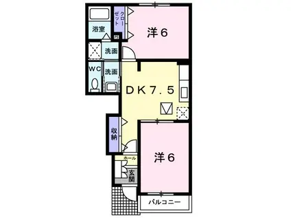 エステート・A I(2DK/1階)の間取り写真