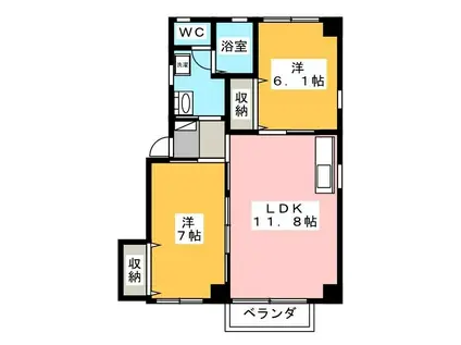 ランドスケープコーポ(2LDK/2階)の間取り写真