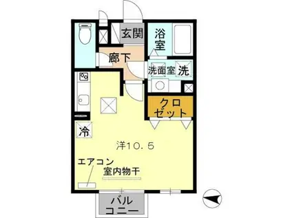 D-ROOMウィステリアB棟(ワンルーム/1階)の間取り写真