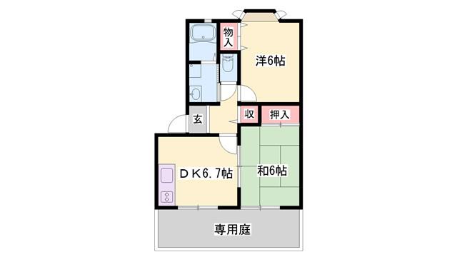 ジュネス香呂(2DK/1階)の間取り写真