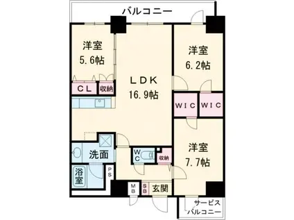 TUNAMAYO RESIDENCE(3LDK/9階)の間取り写真