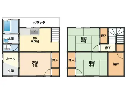 わかやま電鉄貴志川線 日前宮駅 徒歩7分 2階建 築38年(3SDK/1階)の間取り写真