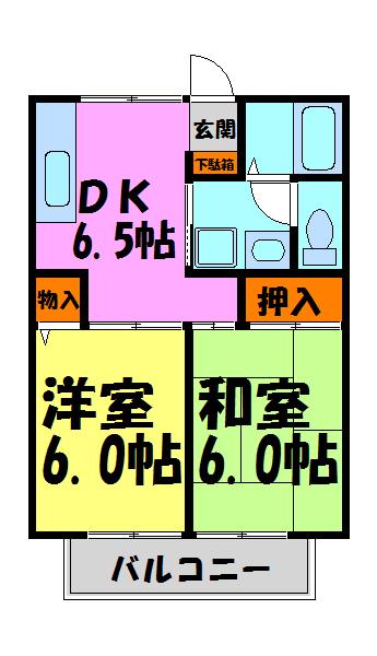 絹延ハイツ(2DK/2階)の間取り写真
