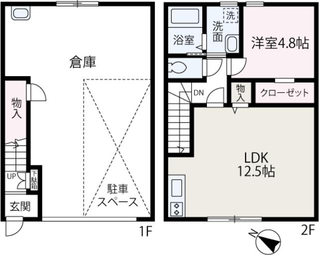 GARAGE HOUSE MIYOSHI B棟(1LDK/2階)の間取り写真
