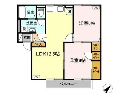 セピアコート B棟(2LDK/1階)の間取り写真