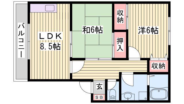 ハイカムールエレガンス(2LDK/2階)の間取り写真
