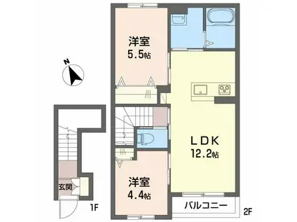 ＪＲ加古川線 滝駅(兵庫) 徒歩148分 2階建 築1年(2LDK/2階)の間取り写真