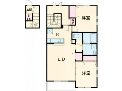 NOVガーデンハウス谷田部 G棟(2LDK/2階)の間取り写真