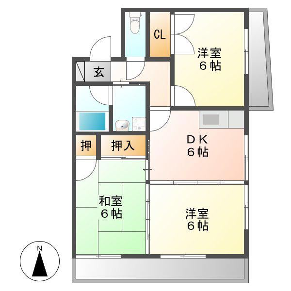 寺山パークハイツ(3DK/4階)の間取り写真