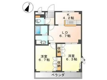 ツインヒルズ弐番館(2LDK/2階)の間取り写真