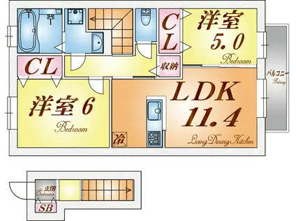 シャトー・ムートン(2LDK/2階)の間取り写真