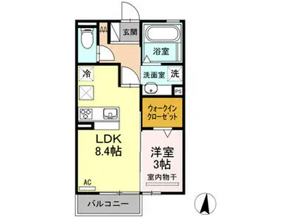 名鉄各務原線 各務原市役所前駅 徒歩16分 2階建 築10年(1LDK/1階)の間取り写真