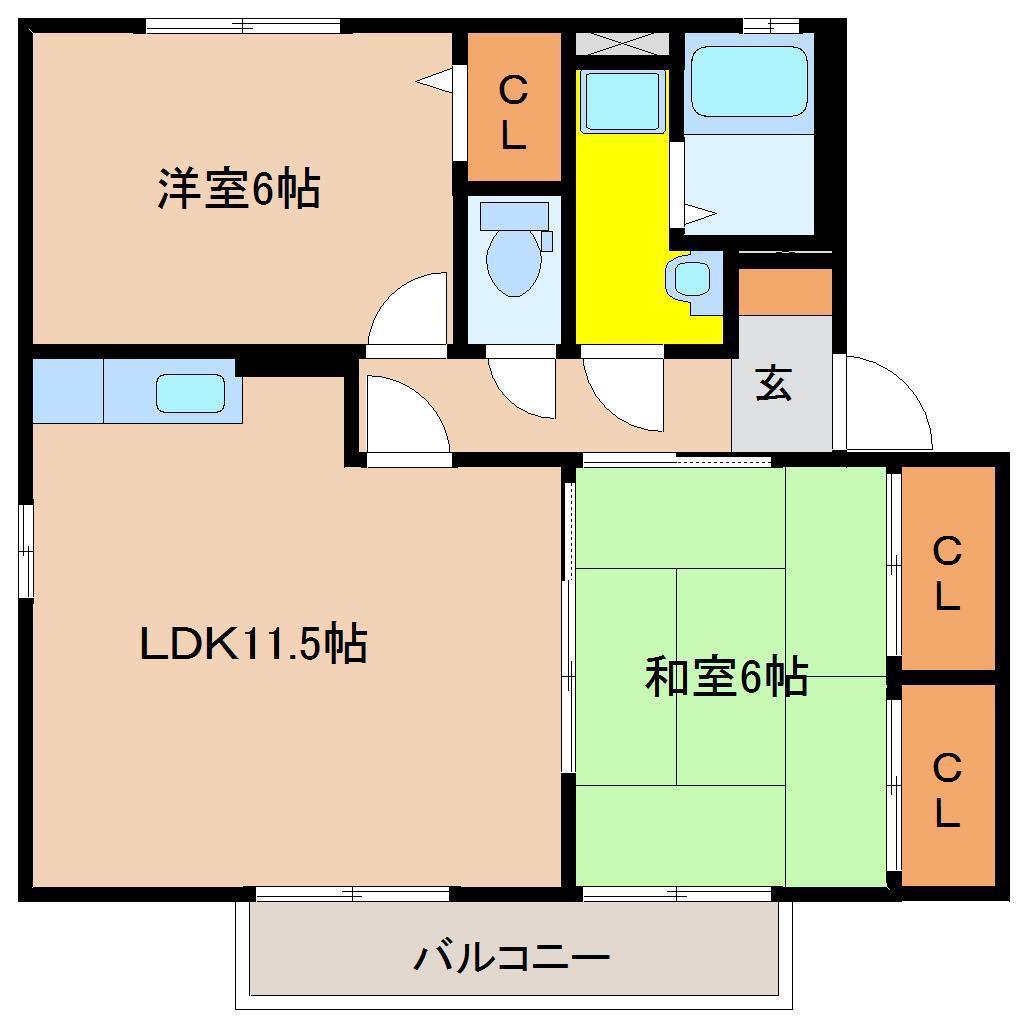 アムール神宮 A棟(2LDK/2階)の間取り写真