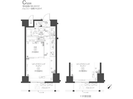 ZOOM志村坂上(1LDK/11階)の間取り写真