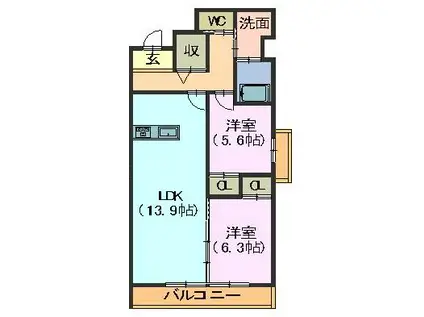 ルコネッサンス(2LDK/3階)の間取り写真