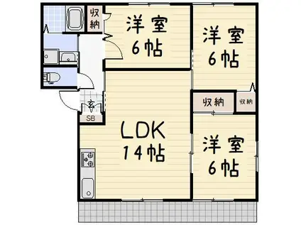 クッキースクエアA棟(3LDK/1階)の間取り写真