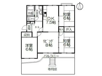 茅ヶ崎海岸松が丘ハイツD棟(4DK/1階)の間取り写真