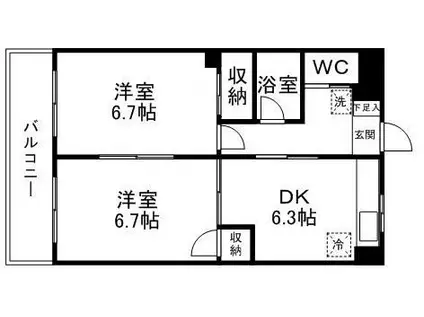 YS荒町(2DK/8階)の間取り写真