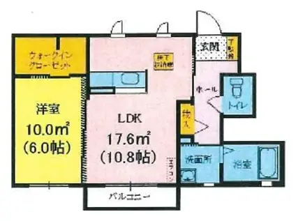 シャーメゾン泉ヶ丘(1LDK/1階)の間取り写真