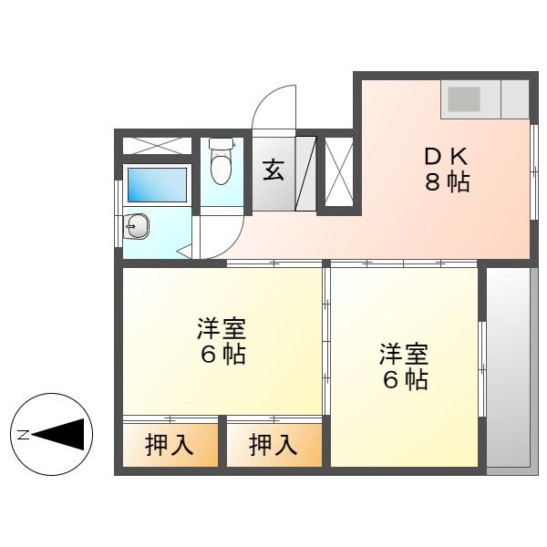 マンションヒロタB(2DK/4階)の間取り写真