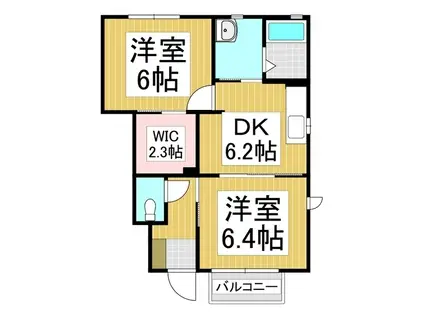 ボヌールスクエアB棟(2DK/1階)の間取り写真