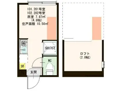 ハーモニーテラス仲宿III(ワンルーム/2階)の間取り写真