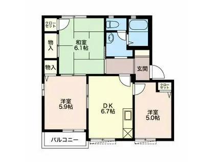 フォーレス 西赤砂 B棟(3DK/1階)の間取り写真