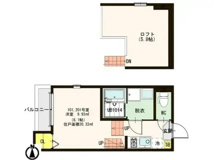 BLUE REEF 3号館(1K/1階)の間取り写真