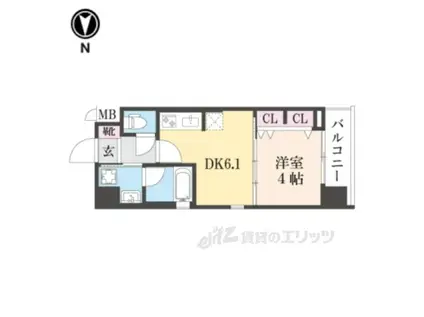 ベラジオ雅び烏丸十条2(1DK/8階)の間取り写真