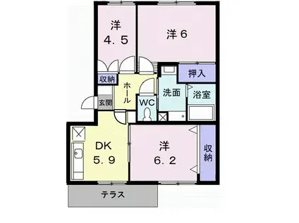 ニューエルディム小田(3DK/1階)の間取り写真