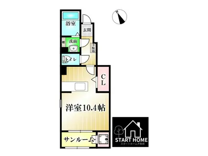 グランデール B(ワンルーム/1階)の間取り写真