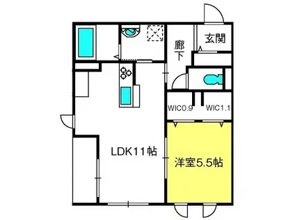 カサブランカ北大宮(1LDK/2階)の間取り写真