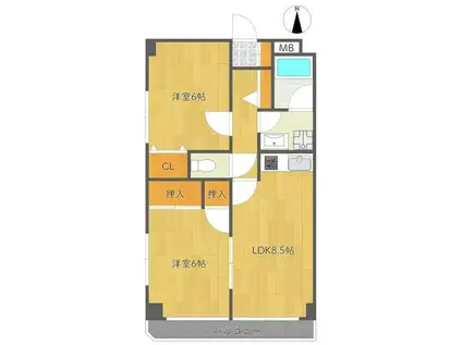 サニー彦田(2LDK/6階)の間取り写真