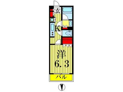 パークアクシス両国馬車通(1K/6階)の間取り写真