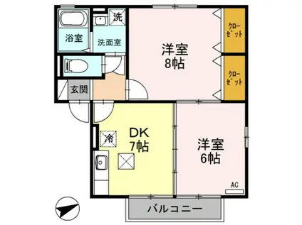 ウイズユー B棟(2DK/1階)の間取り写真