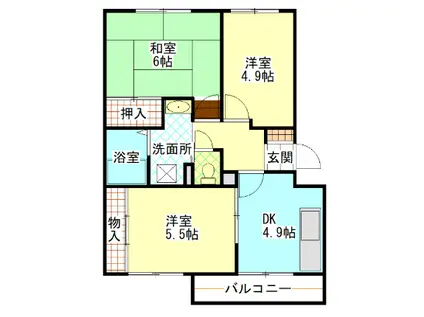 ベルドールII(3DK/3階)の間取り写真