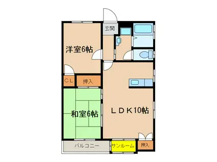 グリーンハウス(2LDK/3階)の間取り写真