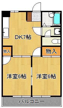 アカラ引野(2DK/2階)の間取り写真